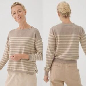 Pact Women's Striped Sweater in Beige and Cream